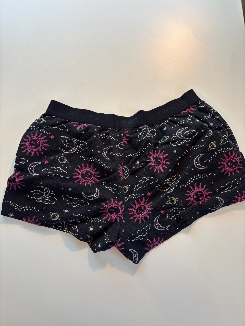 Women's Black Sleep Shorts with Pink Sun & Celestial Print -691sku - Picture 3 of 5